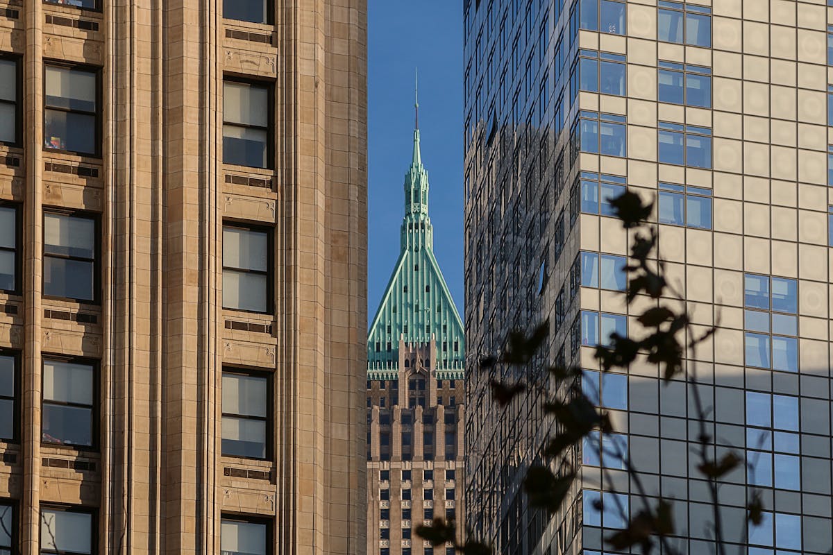 New York heritage building with modern skyscraper